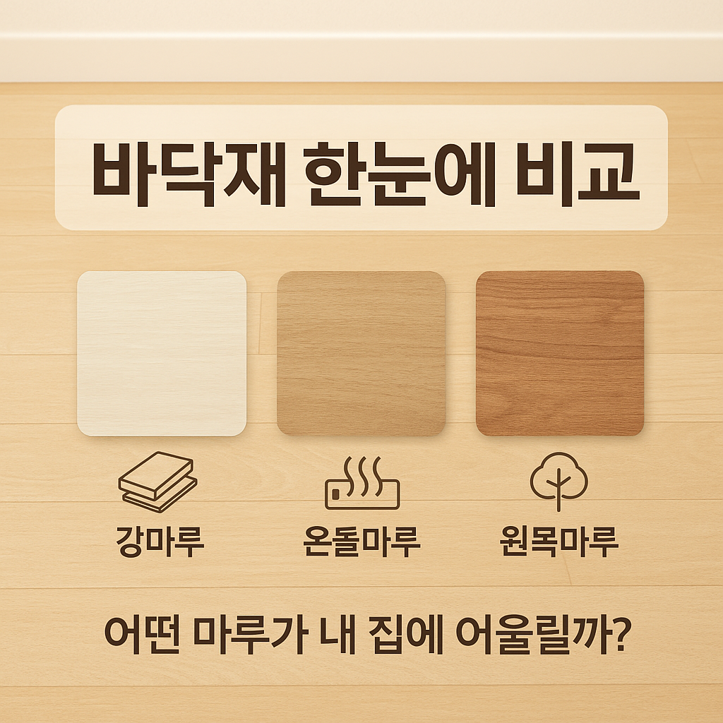 바닥재 한눈에 비교｜강마루, 온돌마루, 원목마루 차이 정리